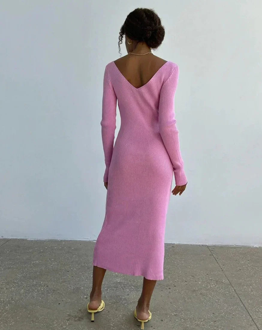 Zeitlose Eleganz – Strickripp-Midi-Bleistiftkleid